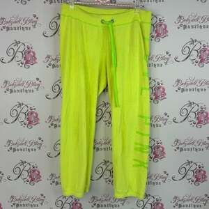 Victoria's Secret sweat pants joggers yellow Neon Lime pants tie up waist 2012